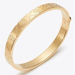 Tory Burch T Monogram Gold Logo Hinged Bangle Bracelet